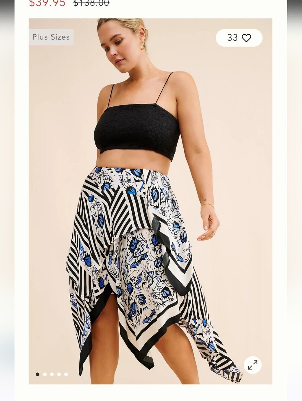 Anthropologie Black, White & Blue Asymmetrical Handkerchief Skirt Sz S New